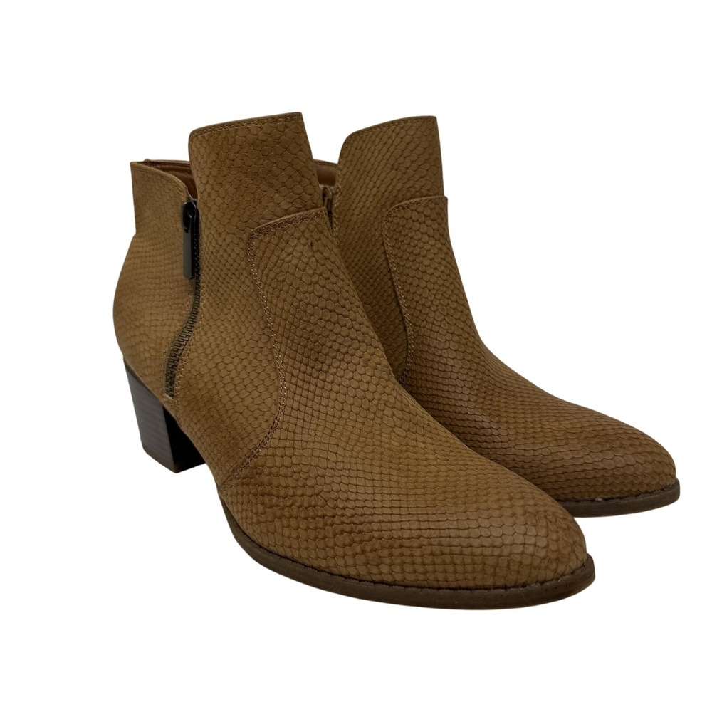Kim Rogers Novella Ankle Boots Womens 8.5M Tan Faux Snakeskin Block‎ Heel Zip